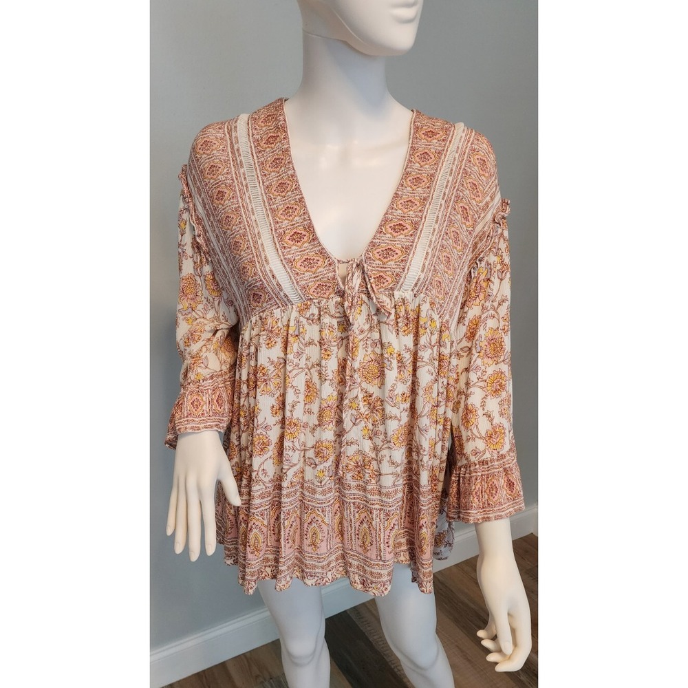 Free People Dress Size Small/P Beige Earth Tones Lace Boho Hippie Peasant